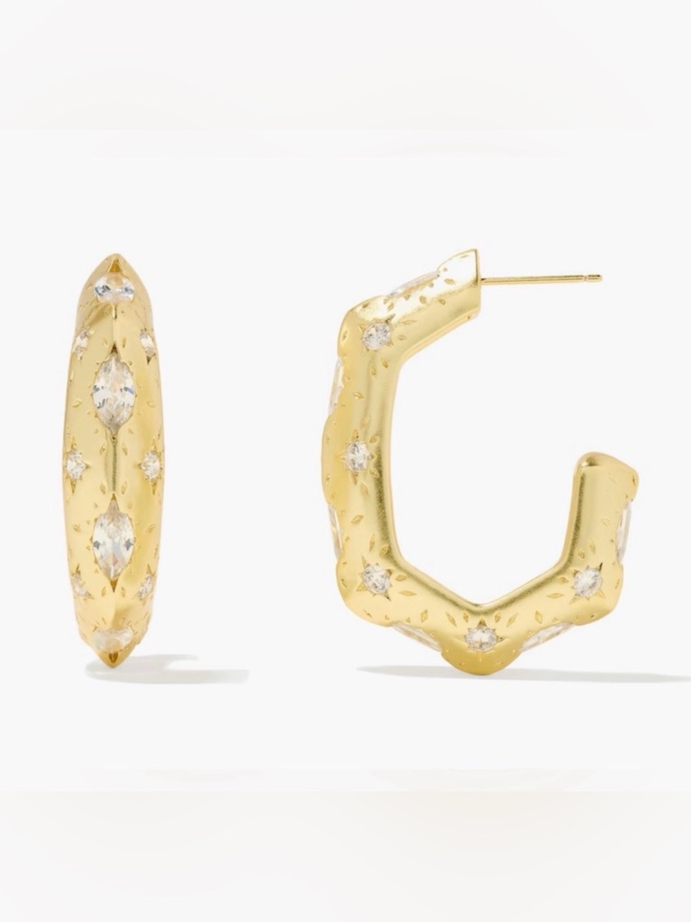 Gold Star-Accent Hoop Earrings - Women Jewelry